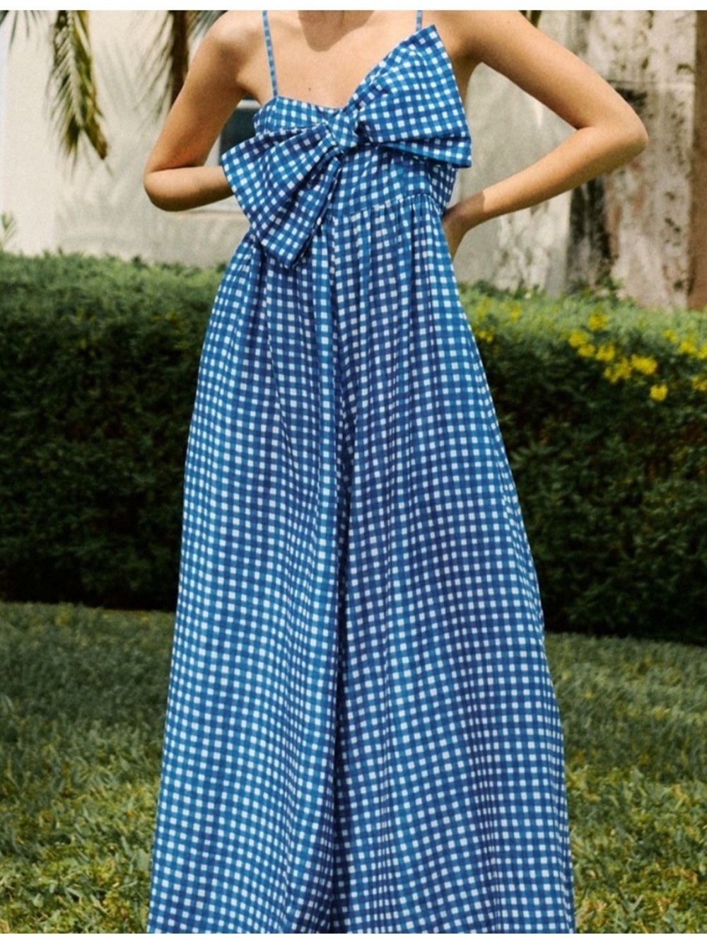 Hutch Blue Gingham Wide-Leg Jumpsuit with Bow